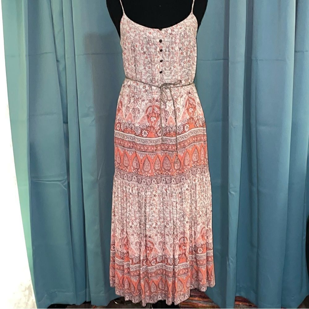 Lucky brand Nikki retro maxi dress lined adjustable spaghetti straps dress sz S